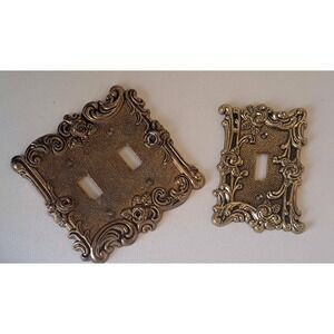 Vintage 1967 Amer Tack Brass Metal Switch Plates Set Of 2